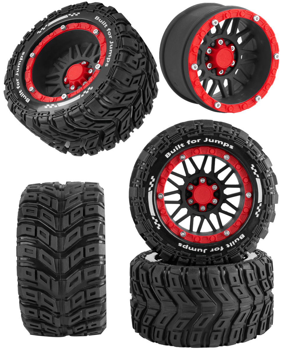 RCarmubWow RC Wheels and Tires for 1/16 Scale, Plastic Rim Rubber Tires for 1/16 Traxxas Summit E-Revo,Arrma Gorgon Grom,Mini Kraton 3S, MJX 16207-16210, HBX 16889 16890,SCY 16101-16106 RC Truck