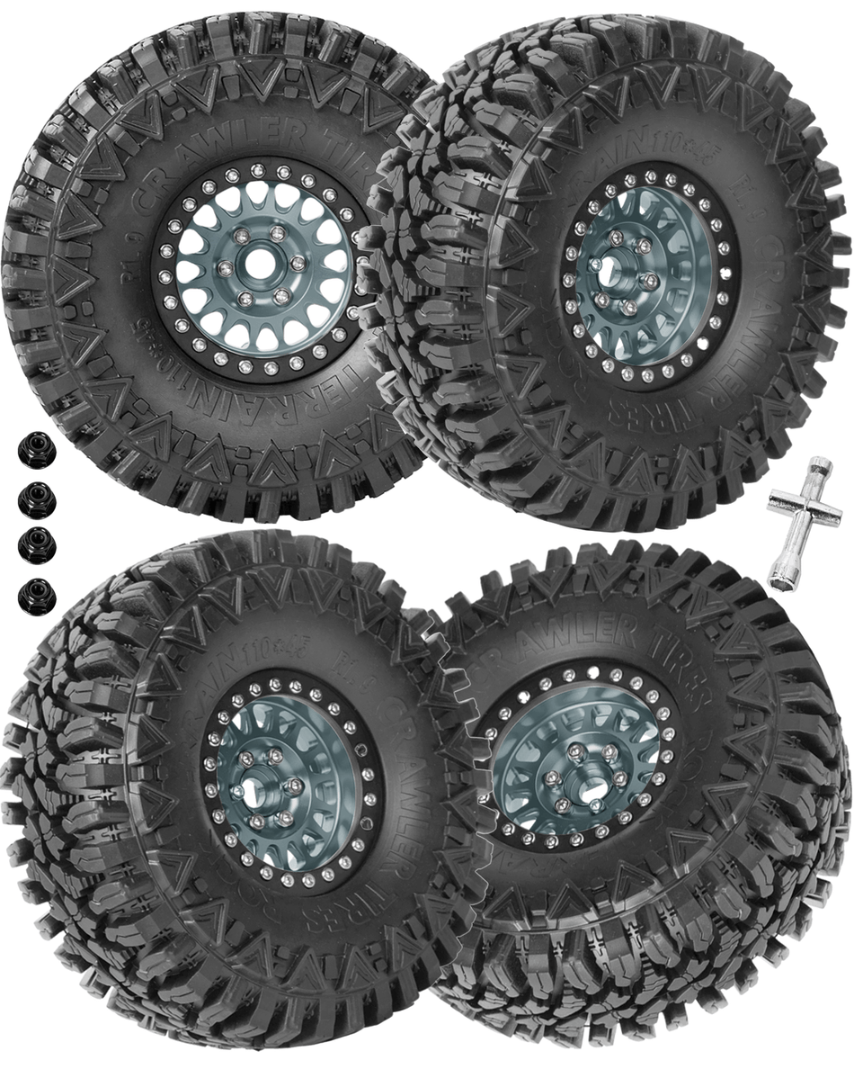 RCarmubWow RC 1.9in Beadlock Wheels and Tires for 1/10 Traxxas TRX4 TRX6,Axial SCX10 II 90046 SCX10 III,D90 RC Crawler Car
