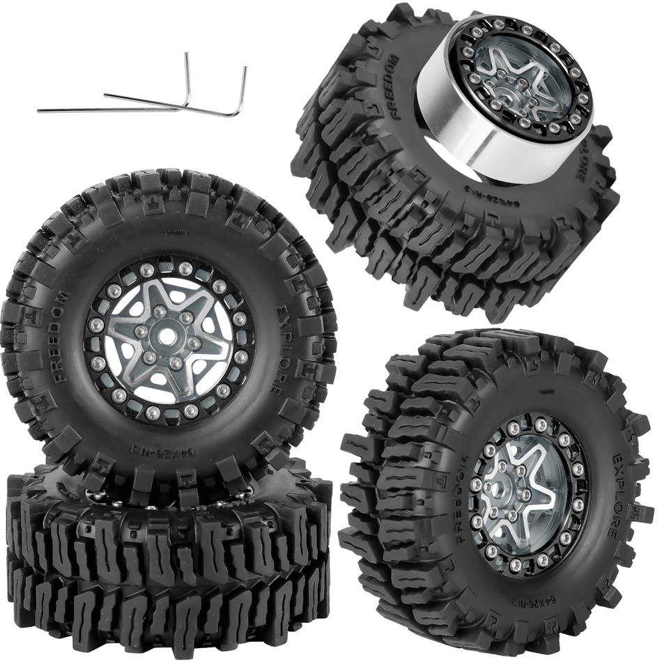 RCarmubWow 1.3 Beadlock Wheels Rims & Tires Set with Foam Inserts for 1/18 Traxxas TRX4M,Redcat Ascent-18,1/24 Axial SCX24,FMS FCX24 RC Crawler