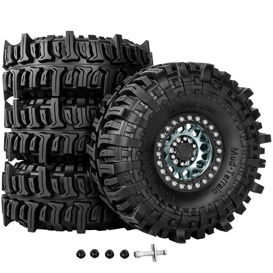 RCarmumb 1.9 Metal Beadlock Wheels with Mud Terrain Tires 4PCS, RC Crawler Wheel Tire Set for 1/10 Axial SCX10 90046 AX103007 Traxxas TRX4 TRX6 D90 Gen7 8 MST VS4-10 Off-Road RC Truck