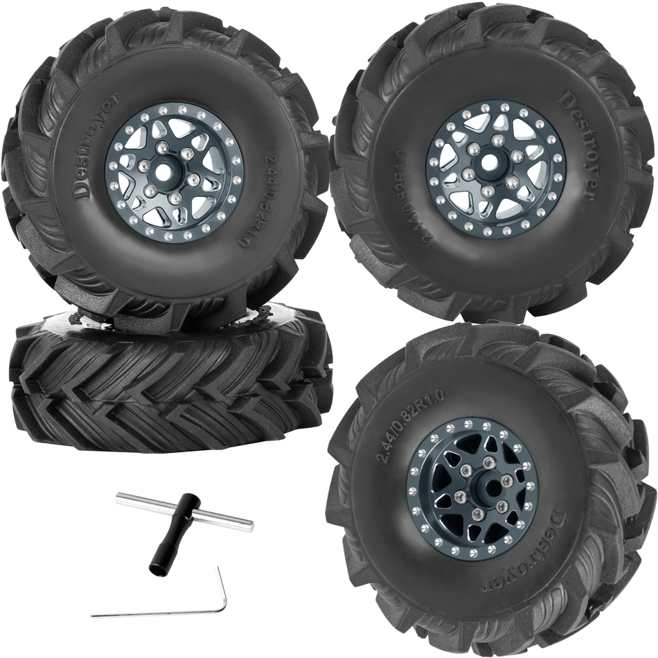 RCarmubWow 1.0 Beadlock Wheel Tires Set for 1/24 1/18 RC Crawler Car Axial SCX24 Traxxas TRX4M,1.0 Beadlock Wheels and Tires Alloy rc Wheel Rims Super Soft Sticky Tires