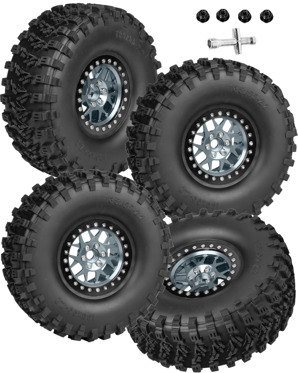 RCarmumb 2.2" Beadlock Tire Set for 1/10 RC Crawler TRX4 6