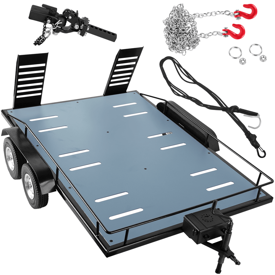 RCarmumb RC Trailer Upgrades Part for 1/10 RC Crawler SCX10,Trx4,Trx6,Redcat Gen7 Gen8,D90,Iron w/Aluminum Trailer w/Hook Coupler & Kinetic Winch Strap