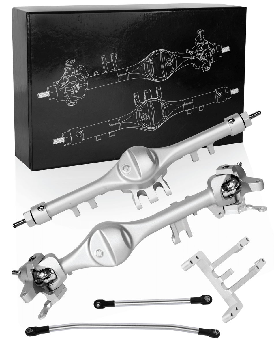 RCarmumb Front Rear Axle Upgrades Part for 1/10 RC Crawler Car Axial SCX10 90046 SCX10 90047,Aluminum Alloy Front Rear Straight Complete Axle Hops Up