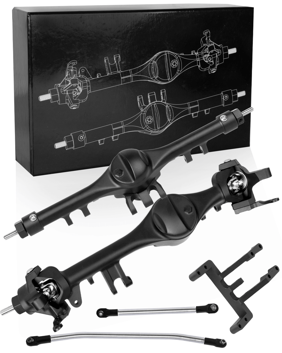 RCarmumb Front Rear Axle Upgrades Part for 1/10 RC Crawler Car Axial SCX10 90046 SCX10 90047,Aluminum Alloy Front Rear Straight Complete Axle Hops Up