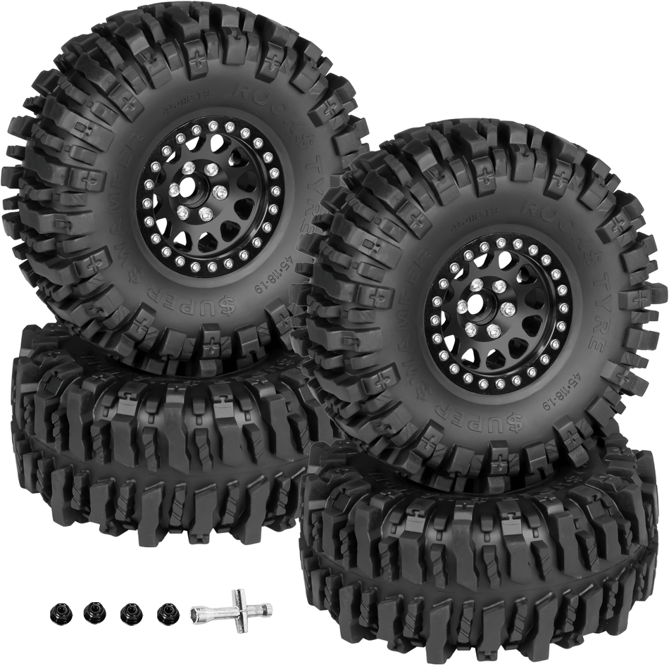 RCarmumb 1.9" Beadlock Wheels and Tires for 1/10 RC Crawler Axial SCX10 Traxxas TRX4 TRX6