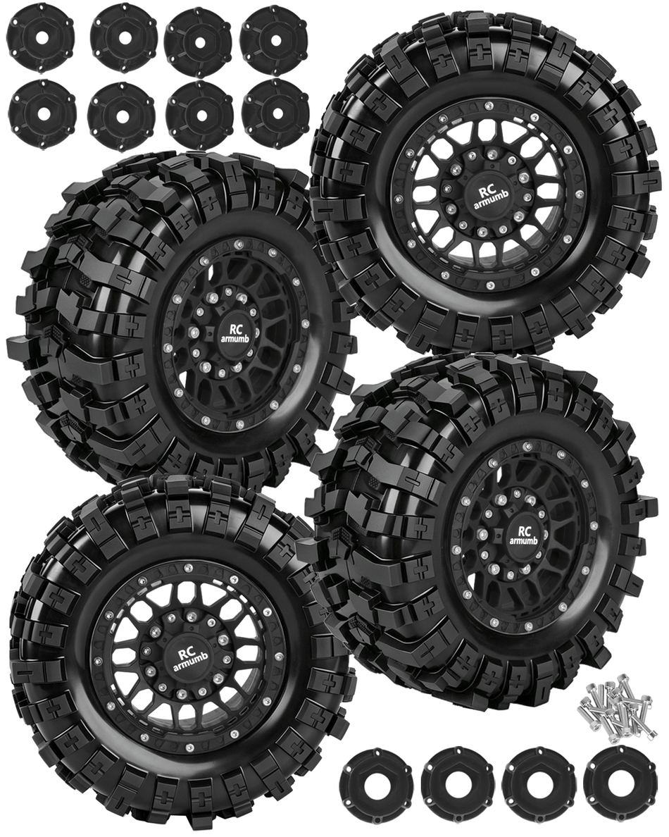 RCarmumb 1/10 Monster Truck Tires for Traxxas 2WD 4X4 Slash Rustler Stampede Hoss,Arrma Senton Granite Vorteks Big Rock 3S,Axial Redcat RC4WD