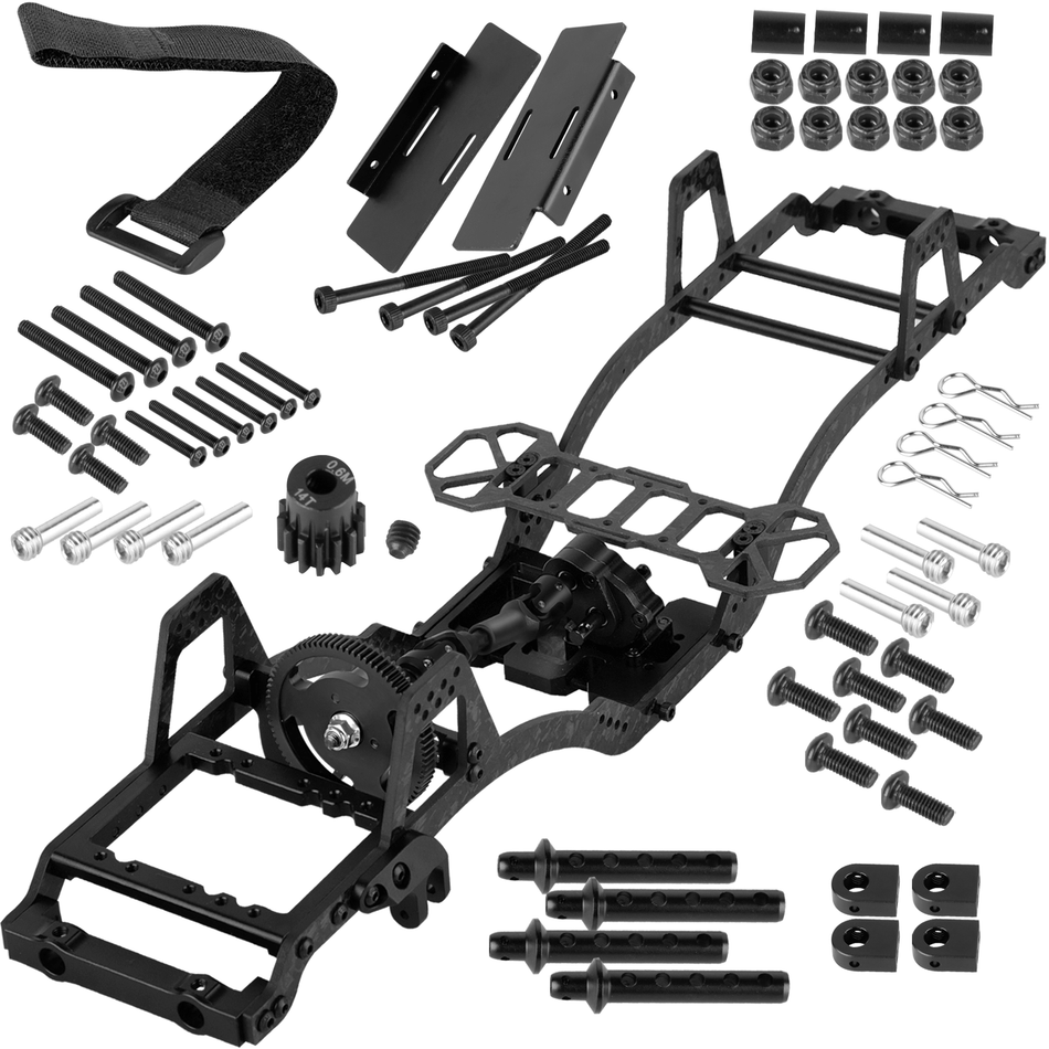 RCarmubWow RC Front Mounted Transmission LCG Carbon Fiber Chassis Kit Upgrades Part for 1/10 RC Crawlers Axial SCX10 SCX10 II Capra 1.9 UTB and Other DIY Builds,Carbon Fiber Chassis &Alloy Gearbox