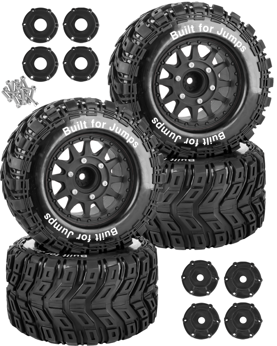 RCarmubWow 1/10 Scale RC Wheels and Tires for Arrma Granite Big Rock Vorteks 3S/Traxxas Rustler Stampede Hoss 2wd 4x4,Axial Losi Redcat Rc4wd,1/10 Truck Tires w/12/14/17MM Hex,Rubber Tyres w/Foam Insert
