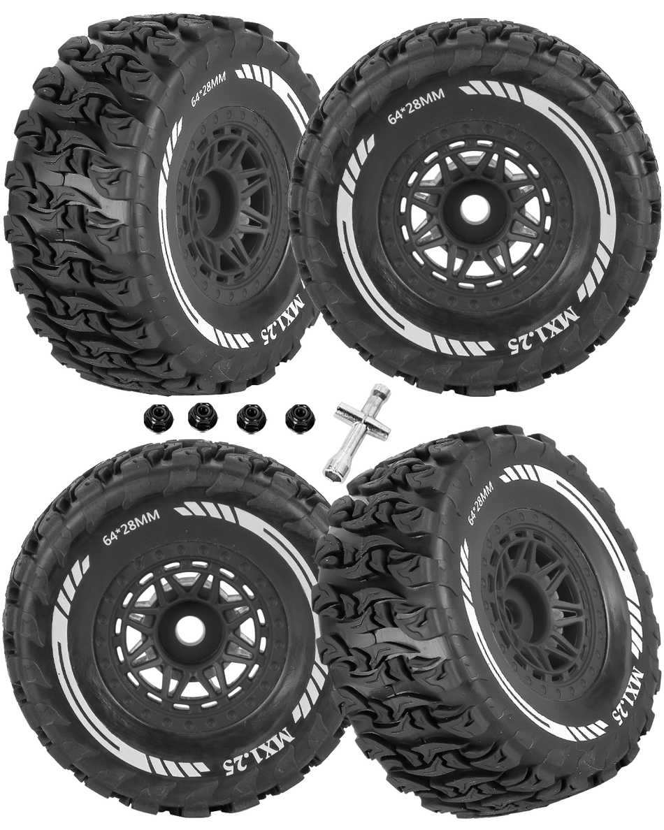RCarmubWow 12MM Hex RC Wheels and Tires for 1/14 1/16 1/18 RC On/Off-Road Racing Car,MJX Hyper Go 14301 14302 14303,Arrma Mojave Grom,Traxxas,Tamiya Kyosho HPI,Plastic Wheel w/Rubber Tires,4pcs