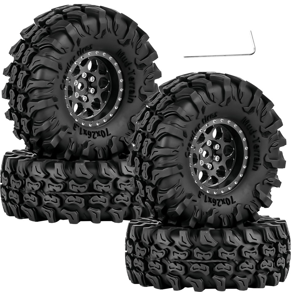 RCarmubWow 1.3 Inch Aluminum Beadlock Wheels and Tires Set, 4PCS RC Rubber Tire Compatible with 1/18 Traxxas TRX4M 1/24 Axial SCX24 Micro Crawler Car,1.3" Aluminum Wheel Rims & Soft Rubber Tires