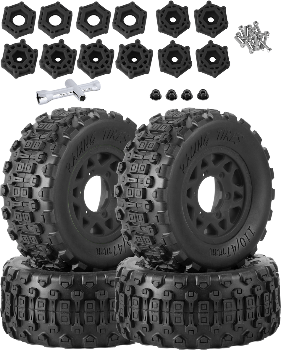 RCarmubWow RC Truck Tires RC Wheels and Tires,12mm/14mm/17mm Hex RC Tires for 1/10 Traxxas Slash 4×4 2WD,Arrma Senton,Axial Redcat Rc4wd,Off-Road Tire w/RC Wheels Hex