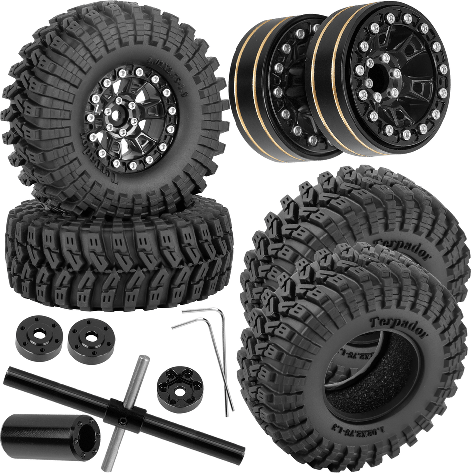 RCarmubWow 1.3 Beadlock Wheels and Tires Single & Dually for 1/18 Traxxas TRX4M,Redcat Ascent-18,1/24 Axial SCX24,FMS FCX24 RC Crawler Car