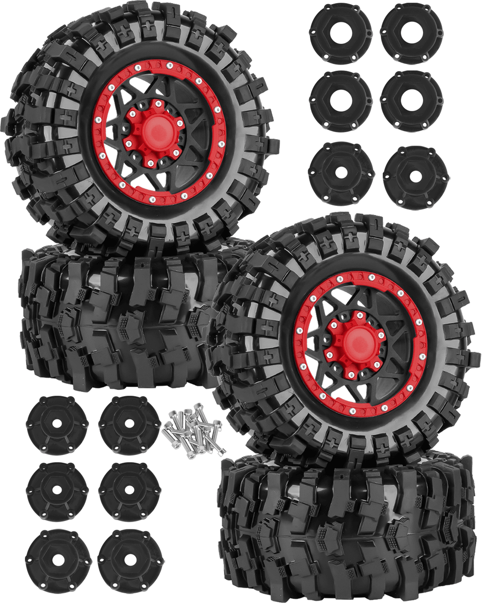 RCarmubWow 1/10 Scale RC Truck Tires,Wheels and Tires w/12/14/17MM Hex for Traxxas Rustler Stampede Hoss,Arrma Granite Vorteks Big Rock 3S,1/10 Off Road Tires Rubber Truck Tyres w/Foam Insert