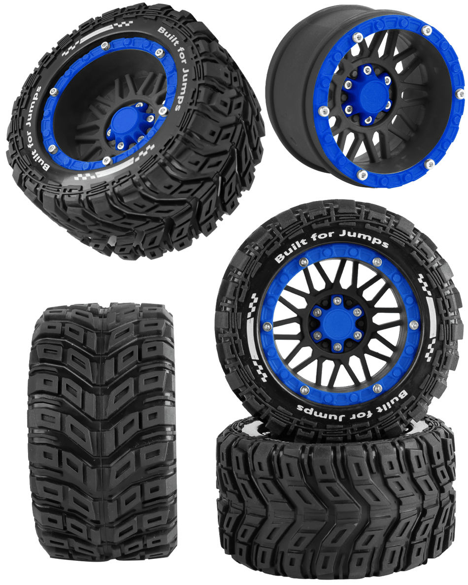 RCarmubWow RC Wheels and Tires for 1/16 Scale, Plastic Rim Rubber Tires for 1/16 Traxxas Summit E-Revo,Arrma Gorgon Grom,Mini Kraton 3S, MJX 16207-16210, HBX 16889 16890,SCY 16101-16106 RC Truck
