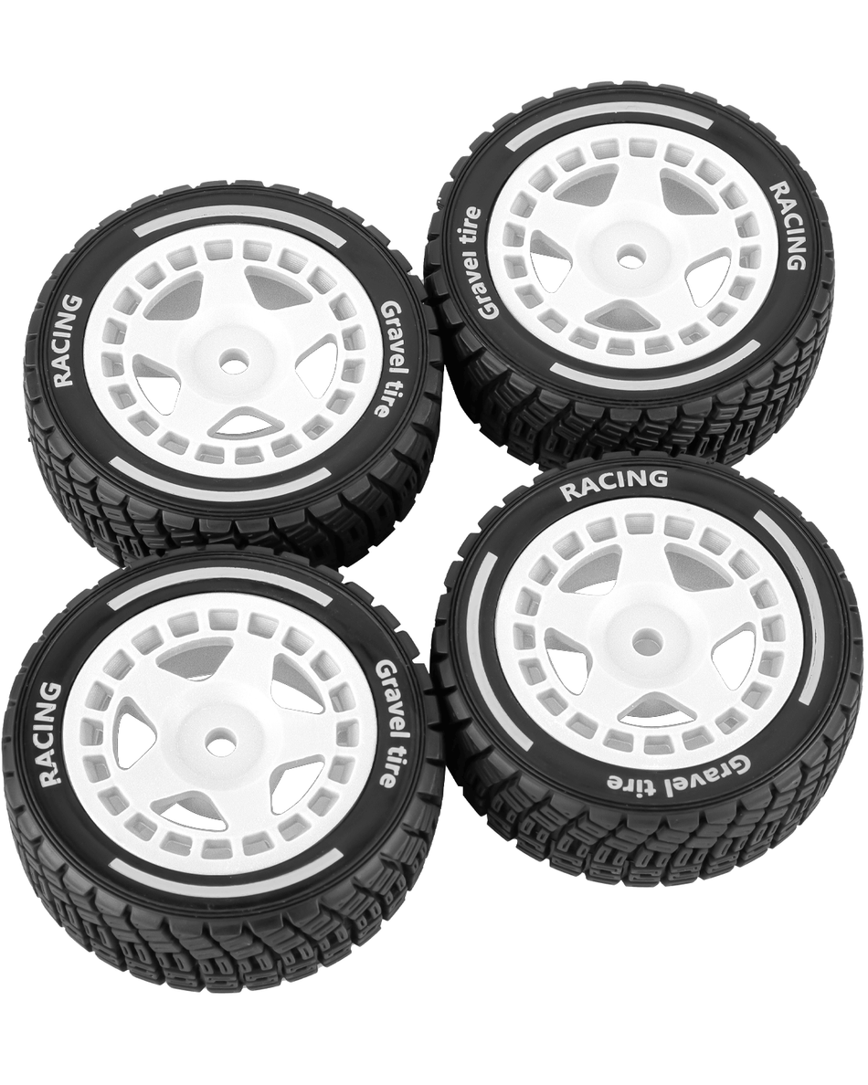 RCarmubWow 4PCS Plastic Wheels & Rubber Tires RC Car Replacement Parts, 1/14 Scale Compatible with MJX 14301 14302 14303 14304