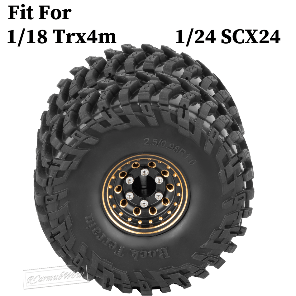 RCarmubWow 1.0 Beadlock Dually Wheels and Tires for 1/24 1/18 RC Crawler Car Axial SCX24 Traxxas TRX4M,Soft Mud Tires 1.0 Beadlock Tires Set Brass 1.0 Beadlock Wheels Double Wheels,4pcs