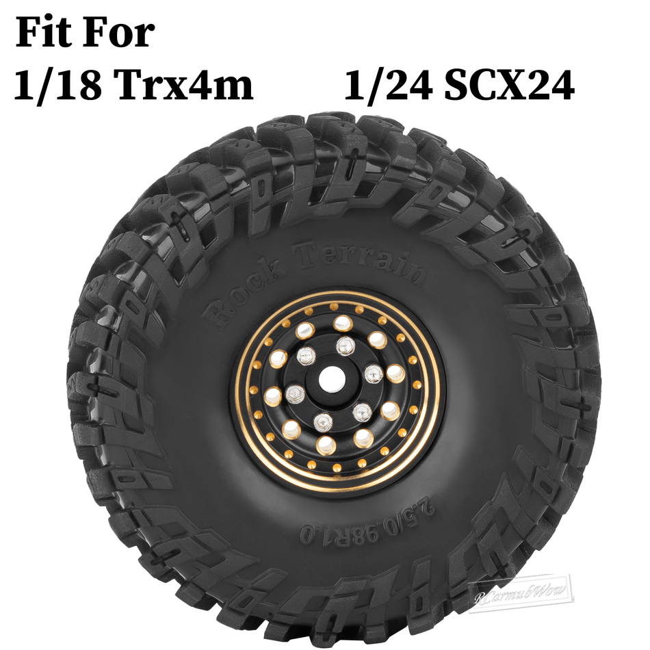 RCarmumb 1.0 Beadlock Brass Wheels and Tires for 1/24 1/18 RC Crawler Car SCX24 TRX4M