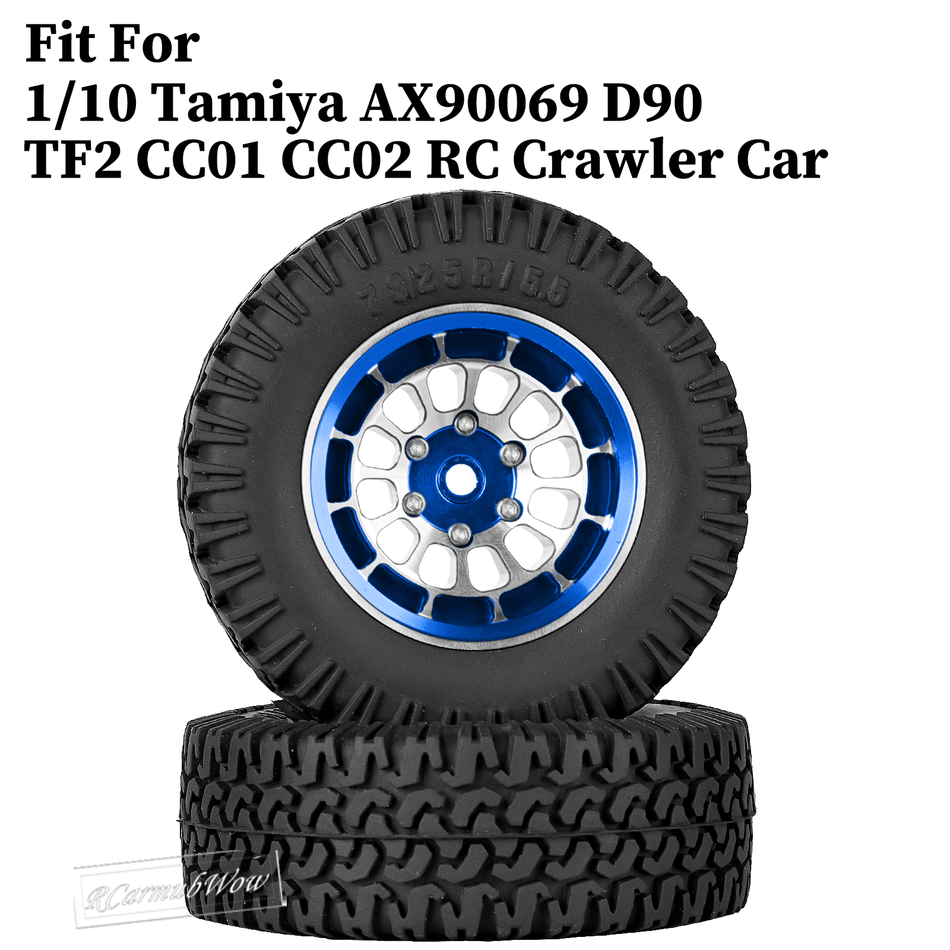 RCarmubWow 1.55 Beadlock Wheel and Tires for Tamiya AX90069 D90 TF2 CC01 CC02 1/10 RC Crawler Car