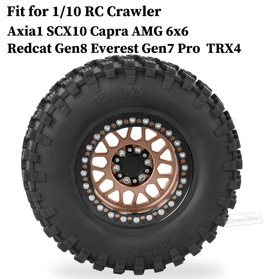 RCarmubWow RC 2.2 Beadlock Tires Set for 1/10 RC Crawler Axial SCX10 AMG 6X6 Traxxas TRX4 Redcat Gen8 Gen7 Pro