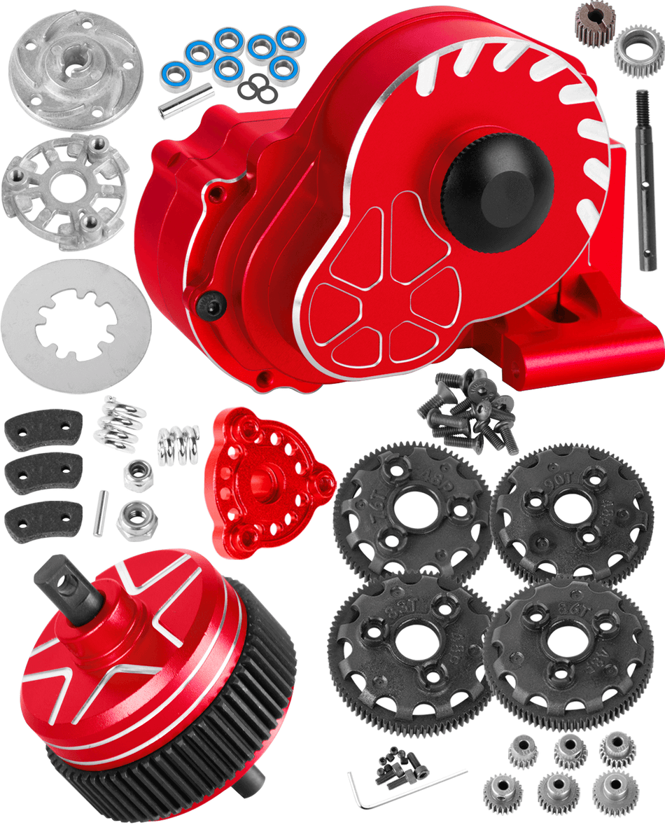 RCarmubWow Metal Transmission Complete Upgrades Part for 1/10 Traxxas Slash/Rustler/Stampede/Bandit 2WD(VXL),Gearbox Case w/76T 83T 86T 90T Gear,Diff,Slipper Clutch & Rebuild Kit,Pressure Plate