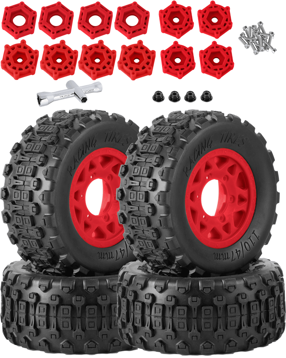 RCarmubWow RC Truck Tires RC Wheels and Tires,12mm/14mm/17mm Hex RC Tires for 1/10 Traxxas Slash 4×4 2WD,Arrma Senton,Axial Redcat Rc4wd,Off-Road Tire w/RC Wheels Hex