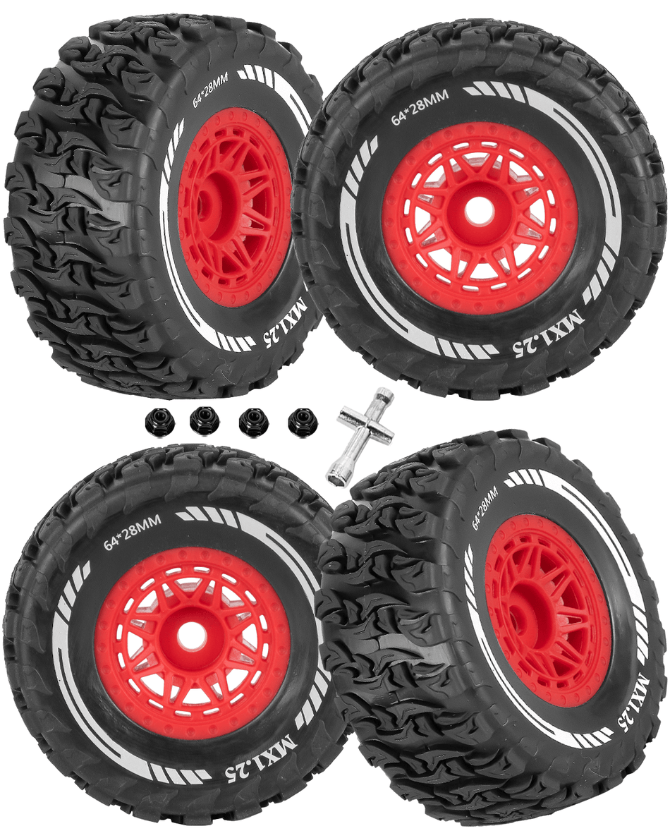 RCarmubWow 12MM Hex RC Wheels and Tires for 1/14 1/16 1/18 RC On/Off-Road Racing Car,MJX Hyper Go 14301 14302 14303,Arrma Mojave Grom,Traxxas,Tamiya Kyosho HPI,Plastic Wheel w/Rubber Tires,4pcs