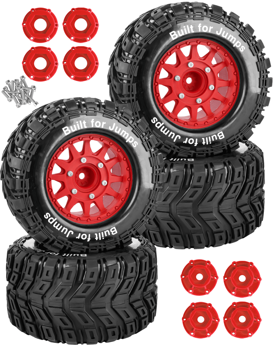 RCarmubWow 1/10 Scale RC Wheels and Tires for Arrma Granite Big Rock Vorteks 3S/Traxxas Rustler Stampede Hoss 2wd 4x4,Axial Losi Redcat Rc4wd,1/10 Truck Tires w/12/14/17MM Hex,Rubber Tyres w/Foam Insert