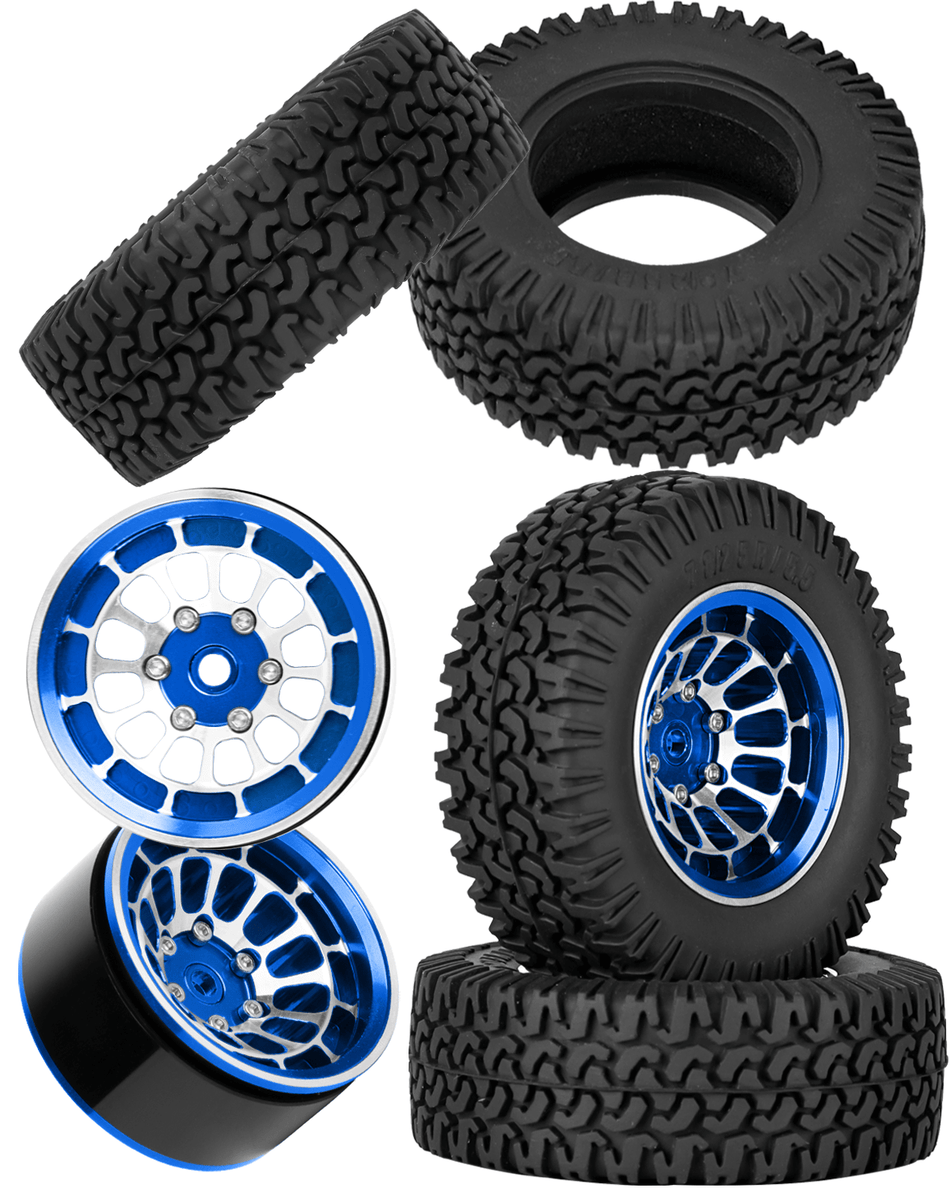 RCarmubWow 1.55 Beadlock Wheel and Tires for Tamiya AX90069 D90 TF2 CC01 CC02 1/10 RC Crawler Car