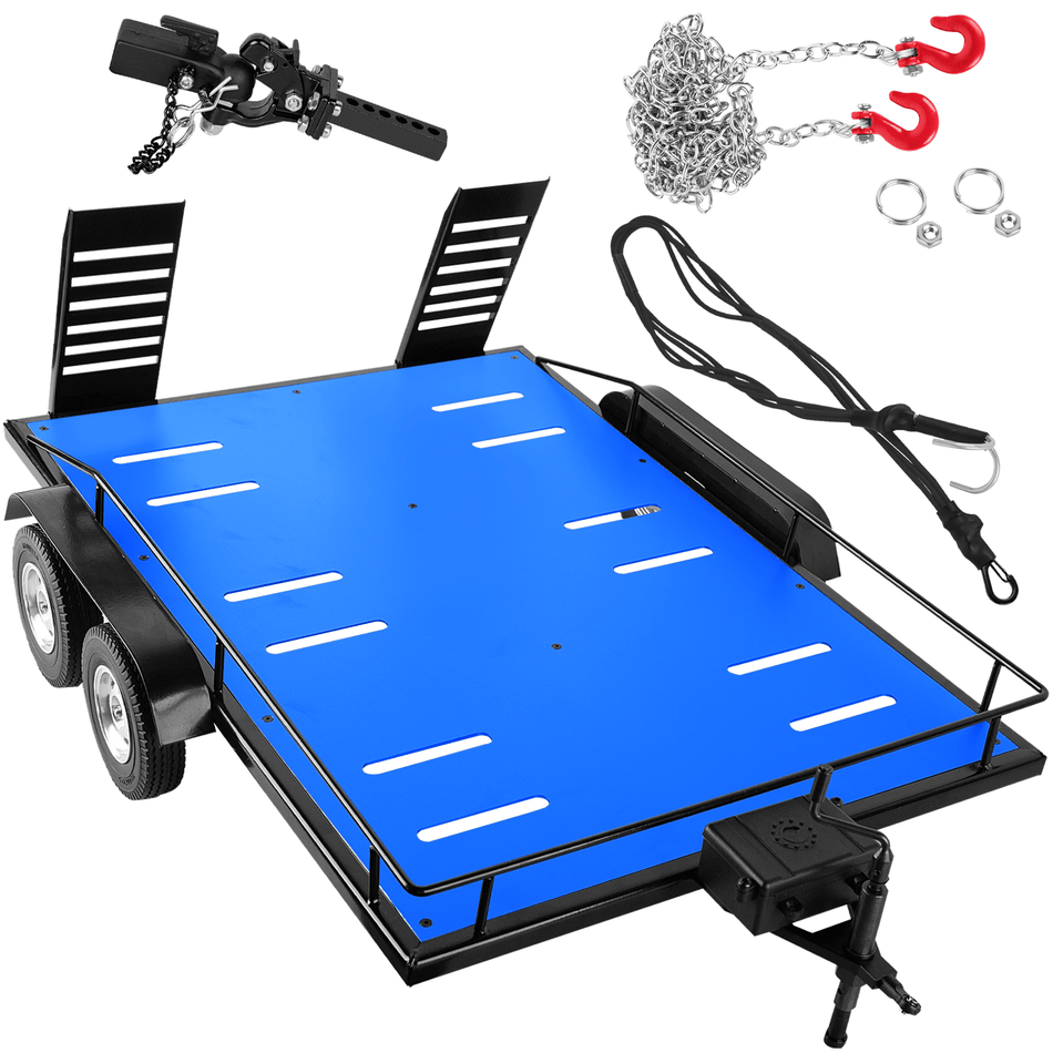 RCarmumb RC Trailer Upgrades Part for 1/10 RC Crawler SCX10,Trx4,Trx6,Redcat Gen7 Gen8,D90,Iron w/Aluminum Trailer w/Hook Coupler & Kinetic Winch Strap