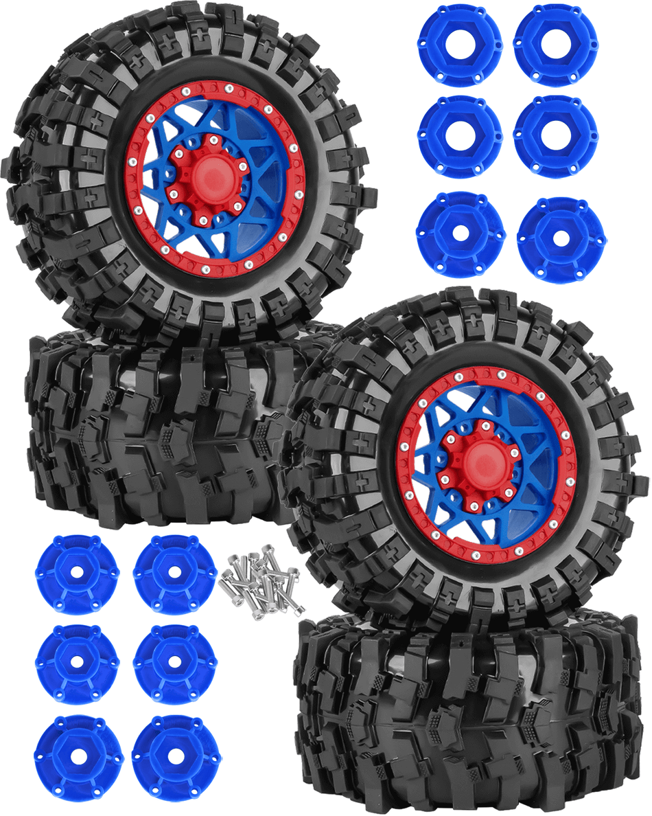 RCarmubWow 1/10 Scale RC Truck Tires,Wheels and Tires w/12/14/17MM Hex for Traxxas Rustler Stampede Hoss,Arrma Granite Vorteks Big Rock 3S,1/10 Off Road Tires Rubber Truck Tyres w/Foam Insert
