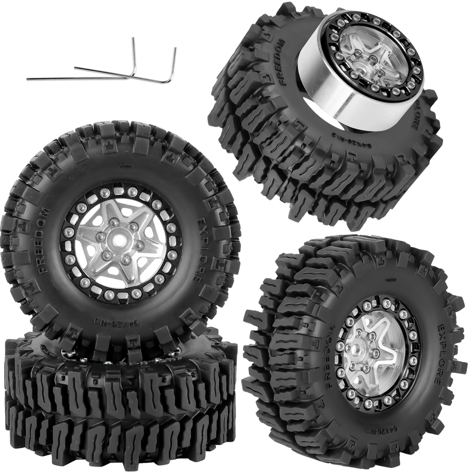 RCarmubWow 1.3 Beadlock Wheels Rims & Tires Set with Foam Inserts for 1/18 Traxxas TRX4M,Redcat Ascent-18,1/24 Axial SCX24,FMS FCX24 RC Crawler