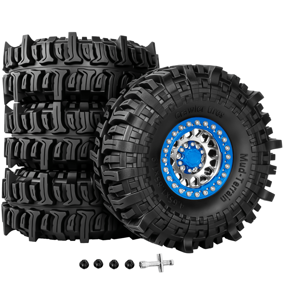 RCarmumb 1.9 Metal Beadlock Wheels with Mud Terrain Tires 4PCS, RC Crawler Wheel Tire Set for 1/10 Axial SCX10 90046 AX103007 Traxxas TRX4 TRX6 D90 Gen7 8 MST VS4-10 Off-Road RC Truck