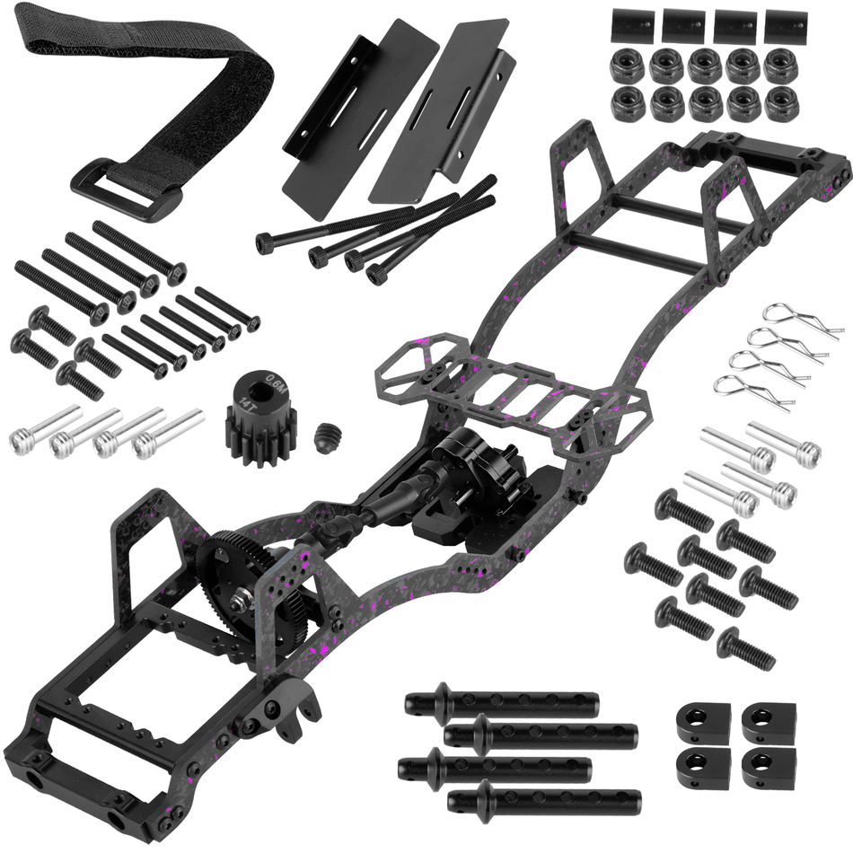 RCarmubWow RC Front Mounted Transmission LCG Carbon Fiber Chassis Kit Upgrades Part for 1/10 RC Crawlers Axial SCX10 SCX10 II Capra 1.9 UTB and Other DIY Builds,Carbon Fiber Chassis &Alloy Gearbox