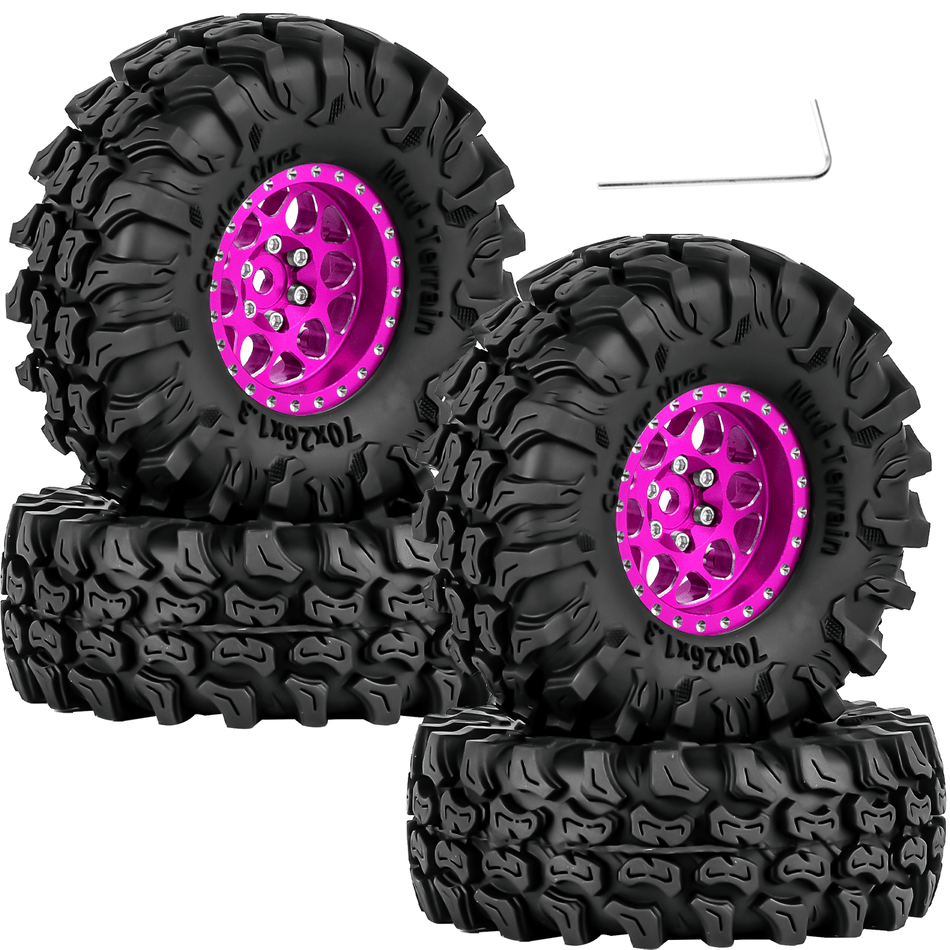RCarmubWow 1.3 Inch Aluminum Beadlock Wheels and Tires Set, 4PCS RC Rubber Tire Compatible with 1/18 Traxxas TRX4M 1/24 Axial SCX24 Micro Crawler Car,1.3" Aluminum Wheel Rims & Soft Rubber Tires