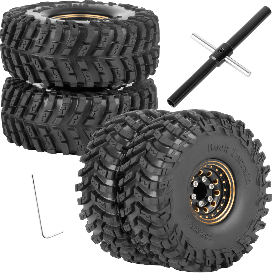 RCarmubWow 1.0 Beadlock Dually Wheels and Tires for 1/24 1/18 RC Crawler Car Axial SCX24 Traxxas TRX4M,Soft Mud Tires 1.0 Beadlock Tires Set Brass 1.0 Beadlock Wheels Double Wheels,4pcs
