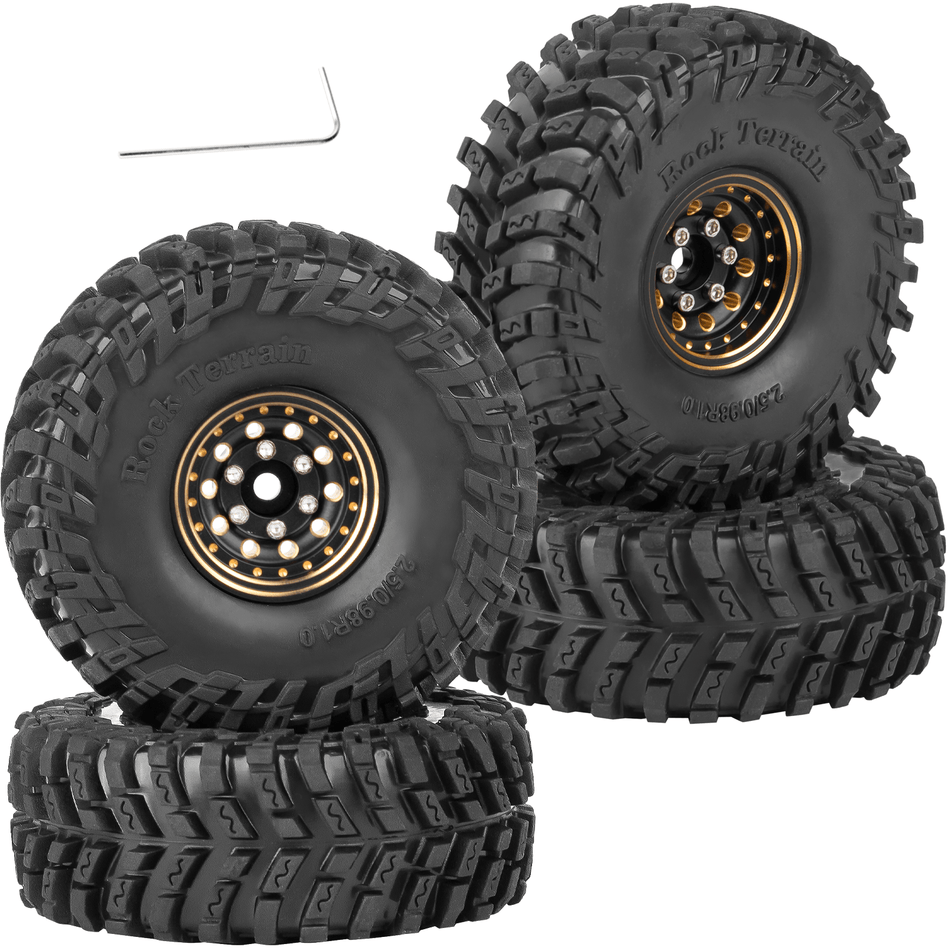 RCarmumb 1.0 Beadlock Brass Wheels and Tires for 1/24 1/18 RC Crawler Car SCX24 TRX4M