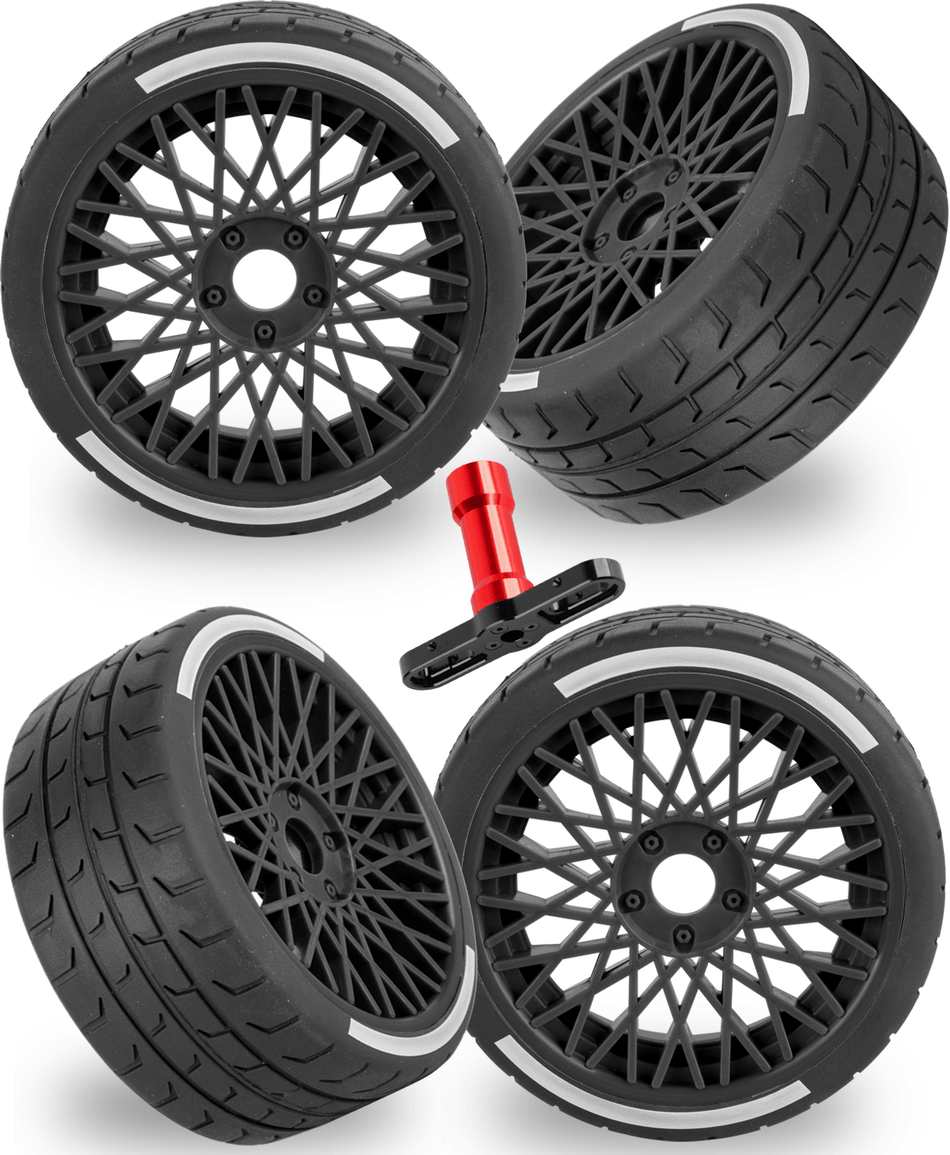 RCarmubWow 17mm Hex Highway Tires & Plastic Rims for Arrma 1/8 Typhon 6S BLX 1/7 Infraction 6S BLX Limitless - On-Road/Drift Upgrade,4pcs,Black