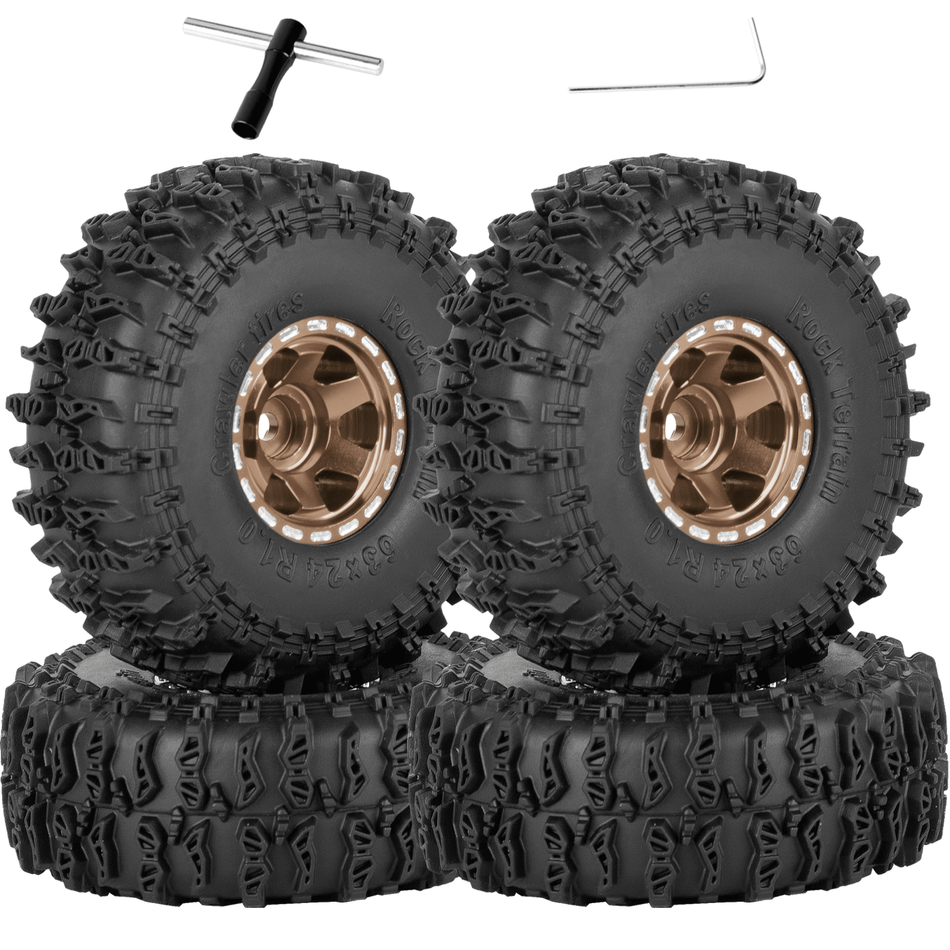 RCarmubWow 1.0 Beadlock Wheel Tires Set for 1/24 Axial SCX24,1/18 Traxxas TRX4M RC Crawler Car