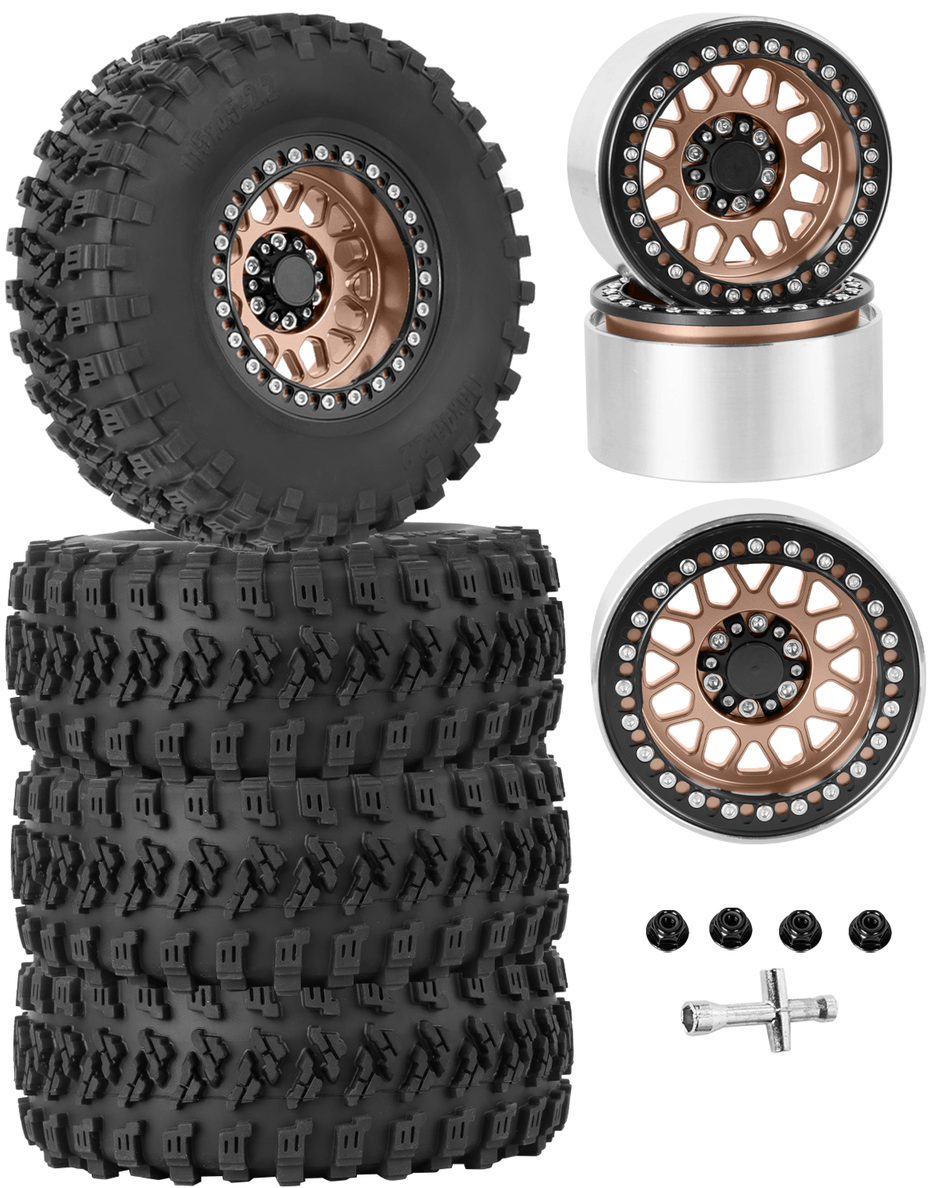 RCarmubWow RC 2.2 Beadlock Tires Set for 1/10 RC Crawler Axial SCX10 AMG 6X6 Traxxas TRX4 Redcat Gen8 Gen7 Pro