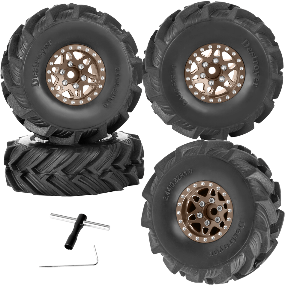 RCarmubWow 1.0 Beadlock Wheel Tires Set for 1/24 1/18 RC Crawler Car Axial SCX24 Traxxas TRX4M,1.0 Beadlock Wheels and Tires Alloy rc Wheel Rims Super Soft Sticky Tires