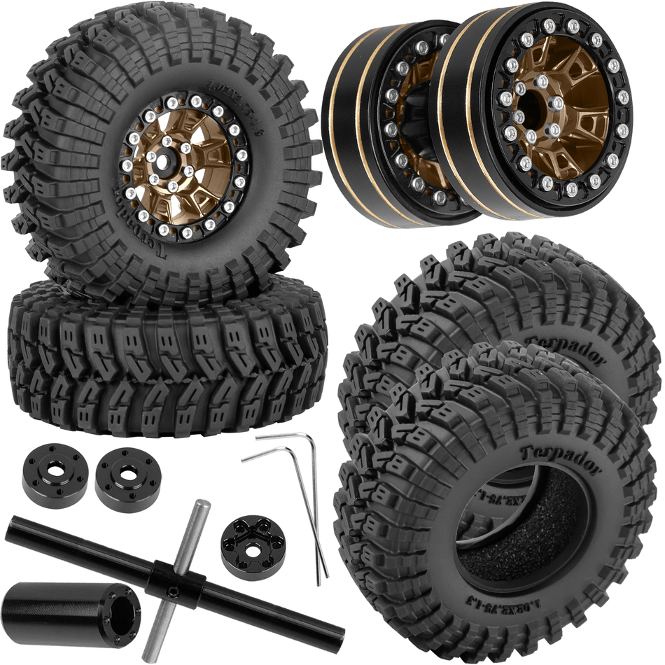 RCarmubWow 1.3 Beadlock Wheels and Tires Single & Dually for 1/18 Traxxas TRX4M,Redcat Ascent-18,1/24 Axial SCX24,FMS FCX24 RC Crawler Car